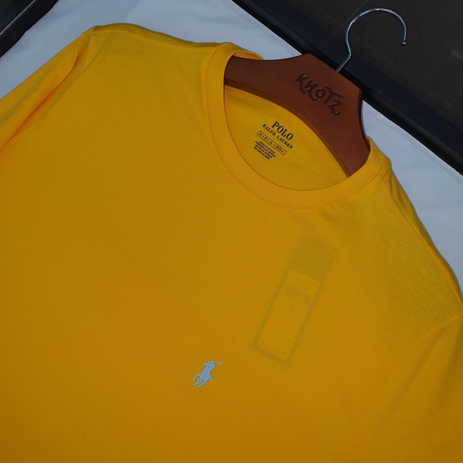 Camiseta Básica Ralph Lauren Masculina Amarela Pony Azul Neon