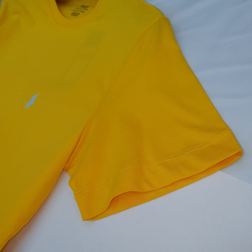 Camiseta Básica Ralph Lauren Masculina Amarela Pony Azul Neon