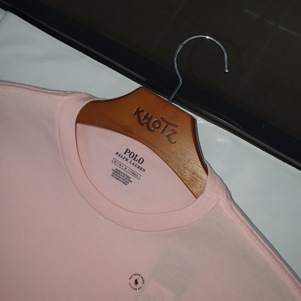 Camiseta Básica Ralph Lauren Masculina Rosa Bebê Pony Azul Neon