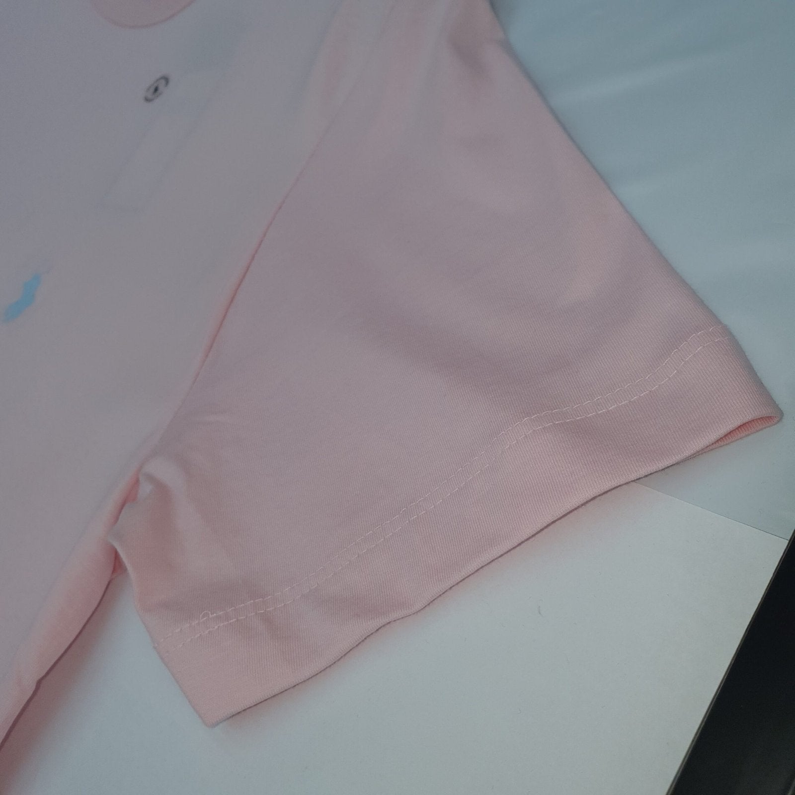Camiseta Básica Ralph Lauren Masculina Rosa Bebê Pony Azul Neon