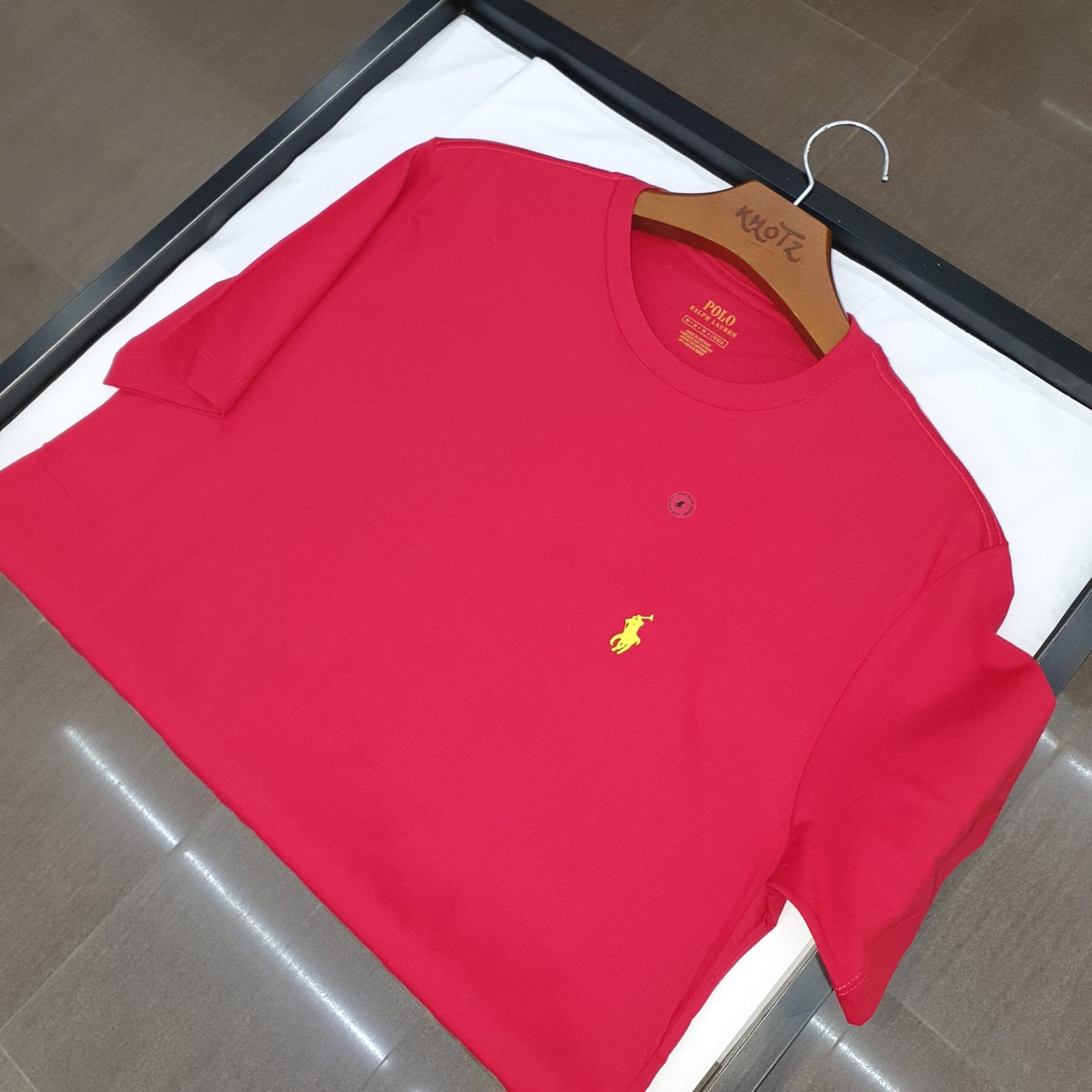 Camiseta Básica Ralph Lauren Masculina Vermelha Pony Amarelo