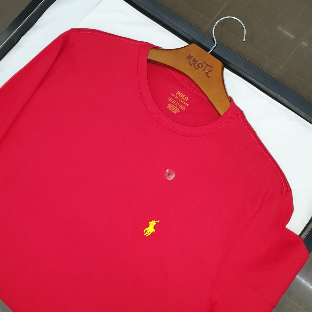 Camiseta Básica Ralph Lauren Masculina Vermelha Pony Amarelo