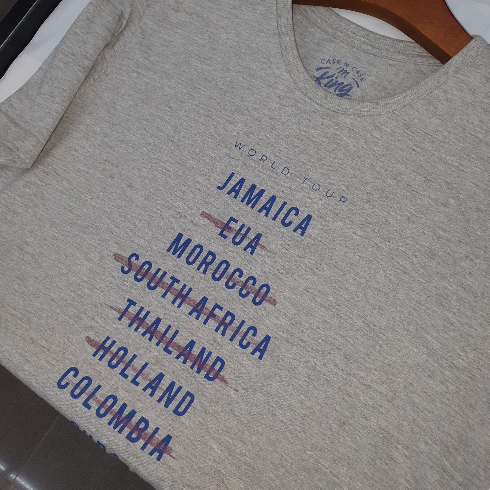 Camiseta Básica king&Joe Masculina Cinza Estampa Países