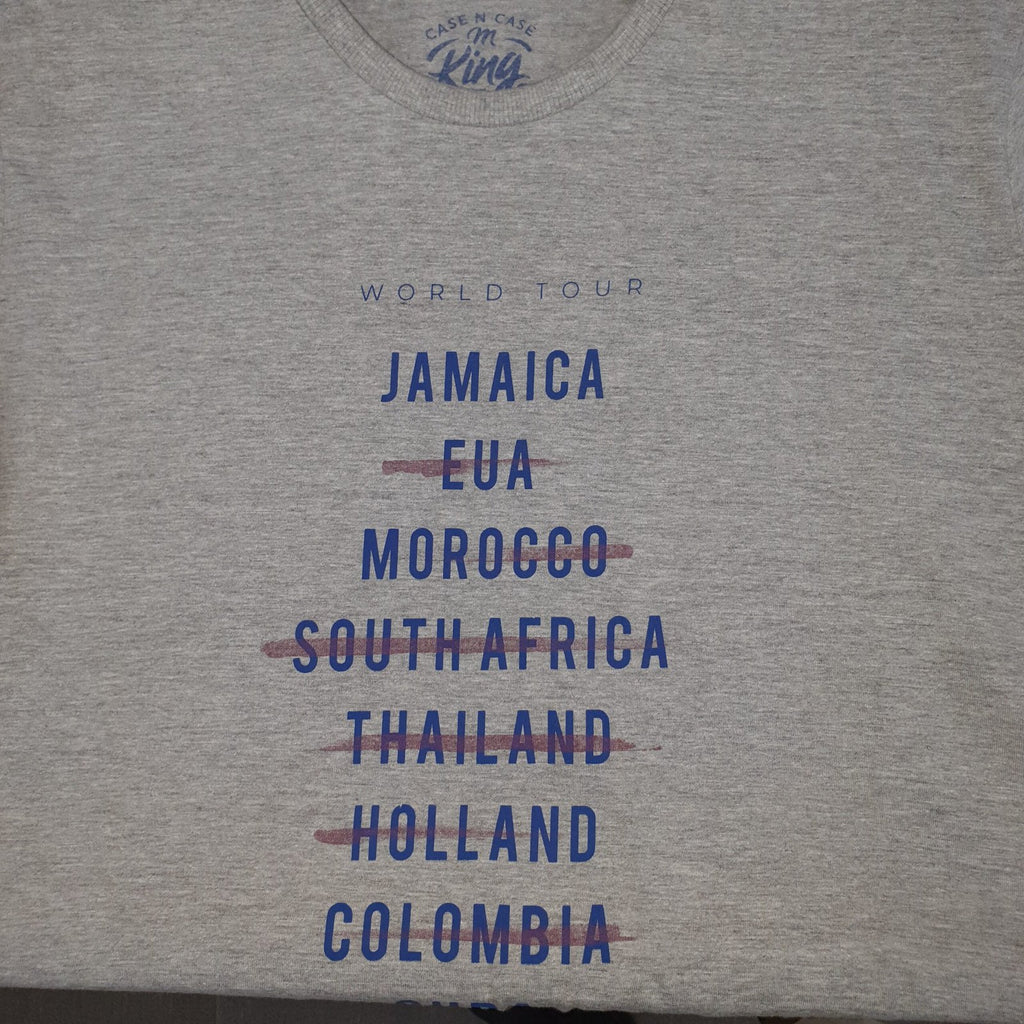 Camiseta Básica king&Joe Masculina Cinza Estampa Países