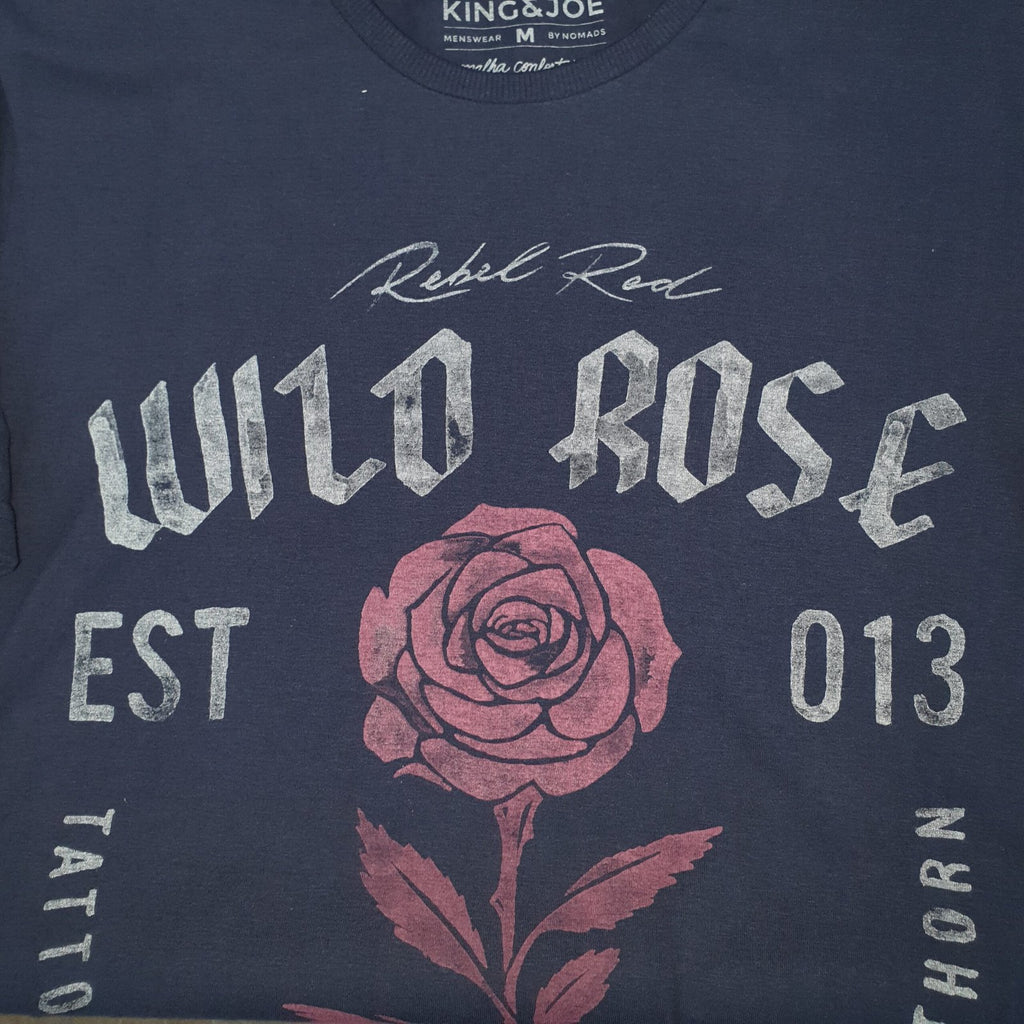 Camiseta Básica King&Joe Masculina Marinho Estampa Wild Rose