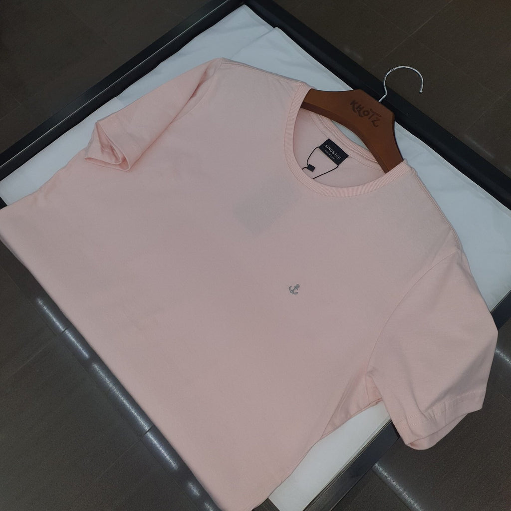 Camiseta Básica king&Joe Masculina Rosa Bebê Logo Cinza