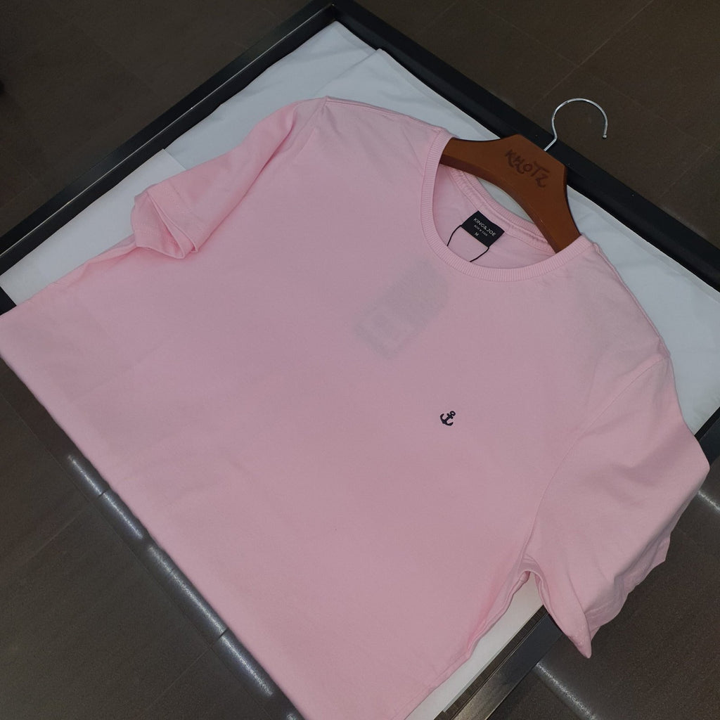 Camiseta Básica king&Joe Masculina Rosa Bebê Logo Preto