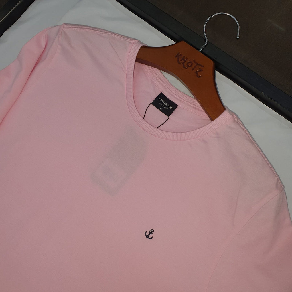 Camiseta Básica king&Joe Masculina Rosa Bebê Logo Preto