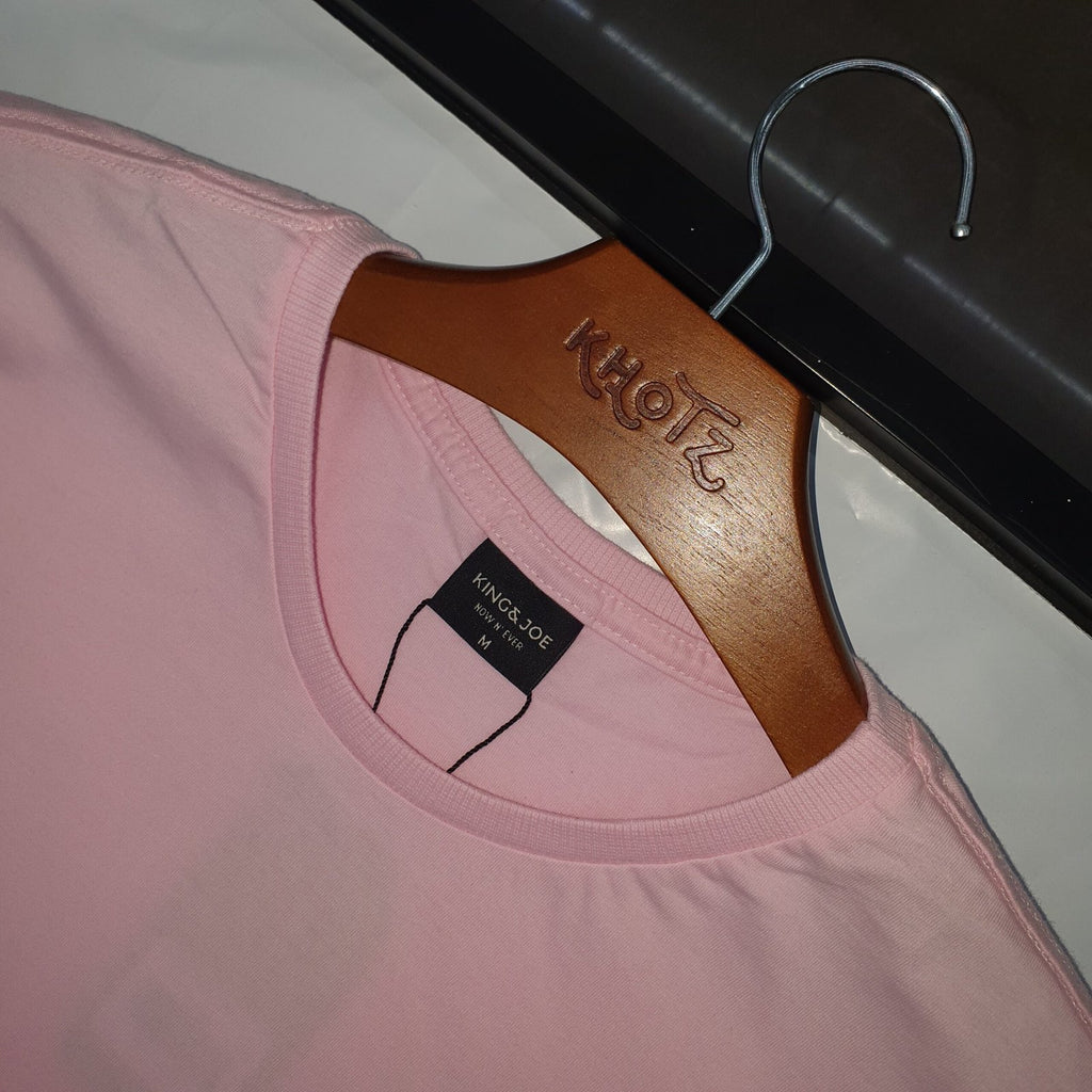 Camiseta Básica king&Joe Masculina Rosa Bebê Logo Preto
