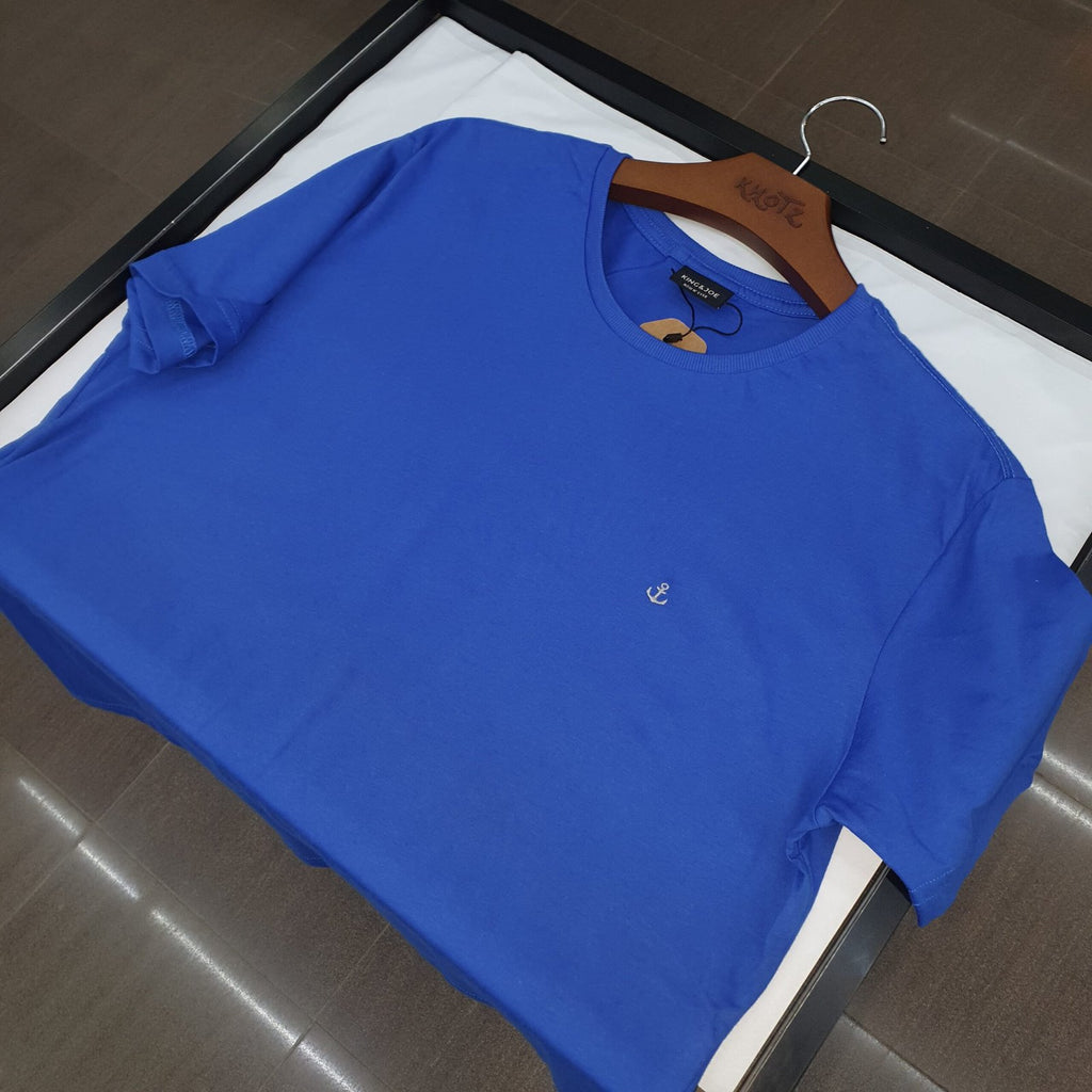 Camiseta Básica King&Joe Masculina Azul Oceano Logo Cinza