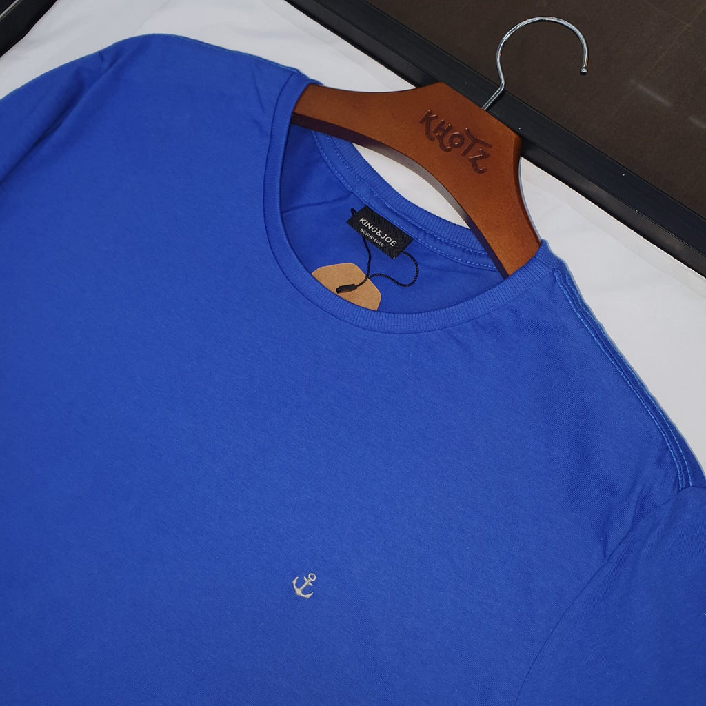 Camiseta Básica King&Joe Masculina Azul Oceano Logo Cinza