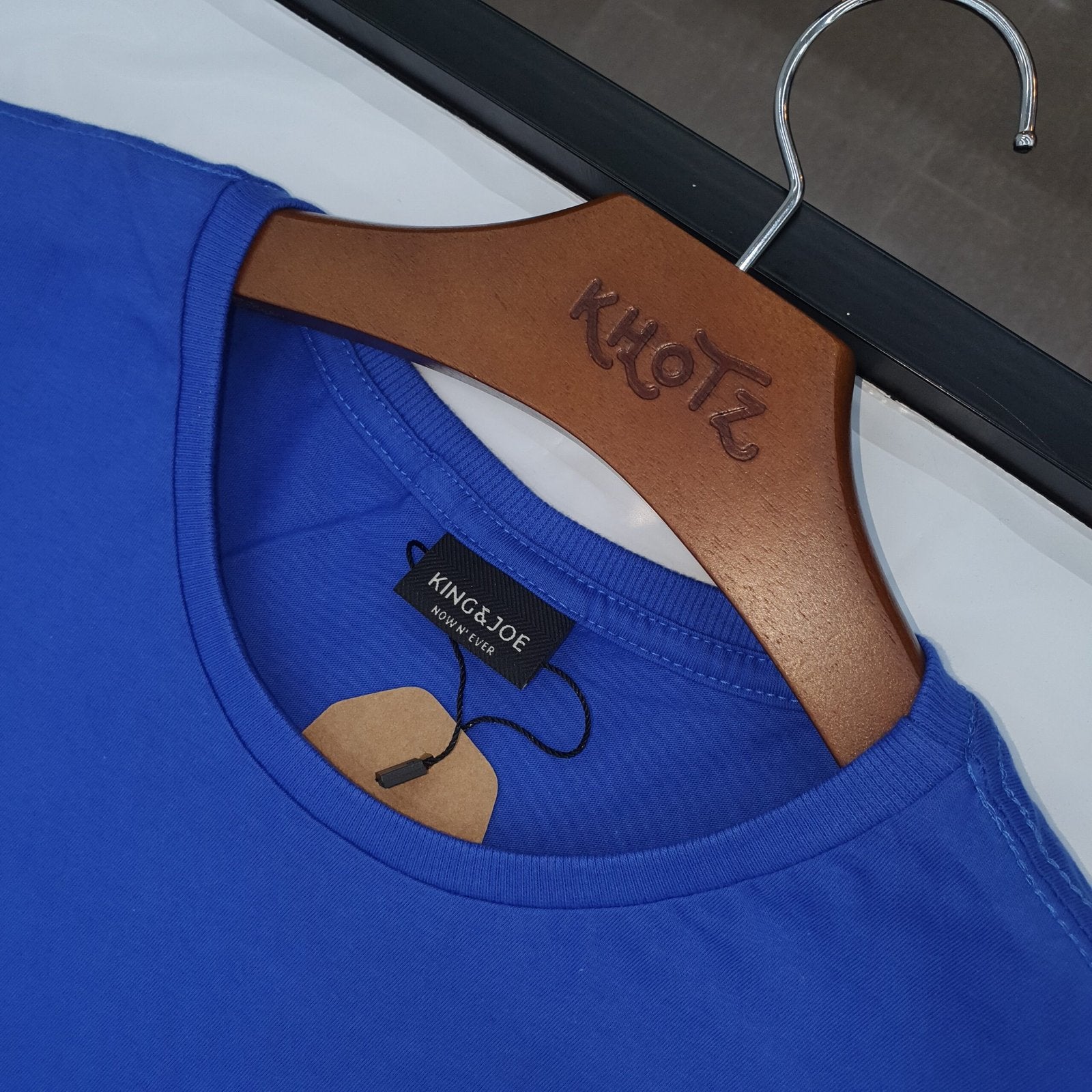 Camiseta Básica King&Joe Masculina Azul Oceano Logo Cinza