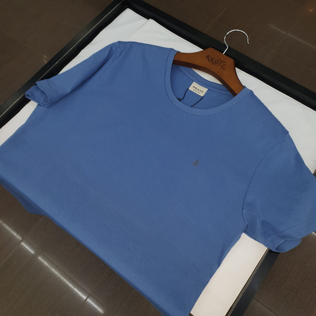 Camiseta Básica king&Joe Masculina Azul Cinzento Logo Cinza