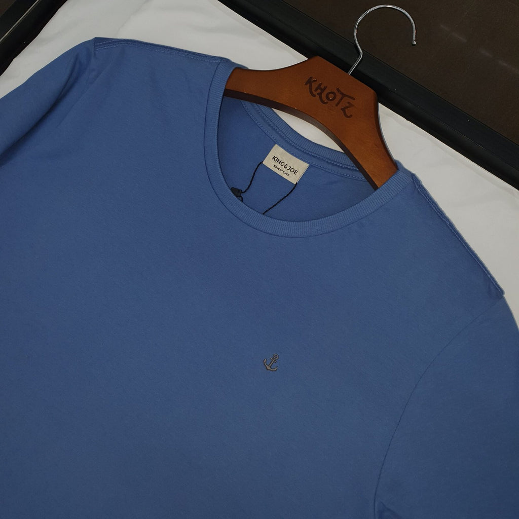 Camiseta Básica king&Joe Masculina Azul Cinzento Logo Cinza