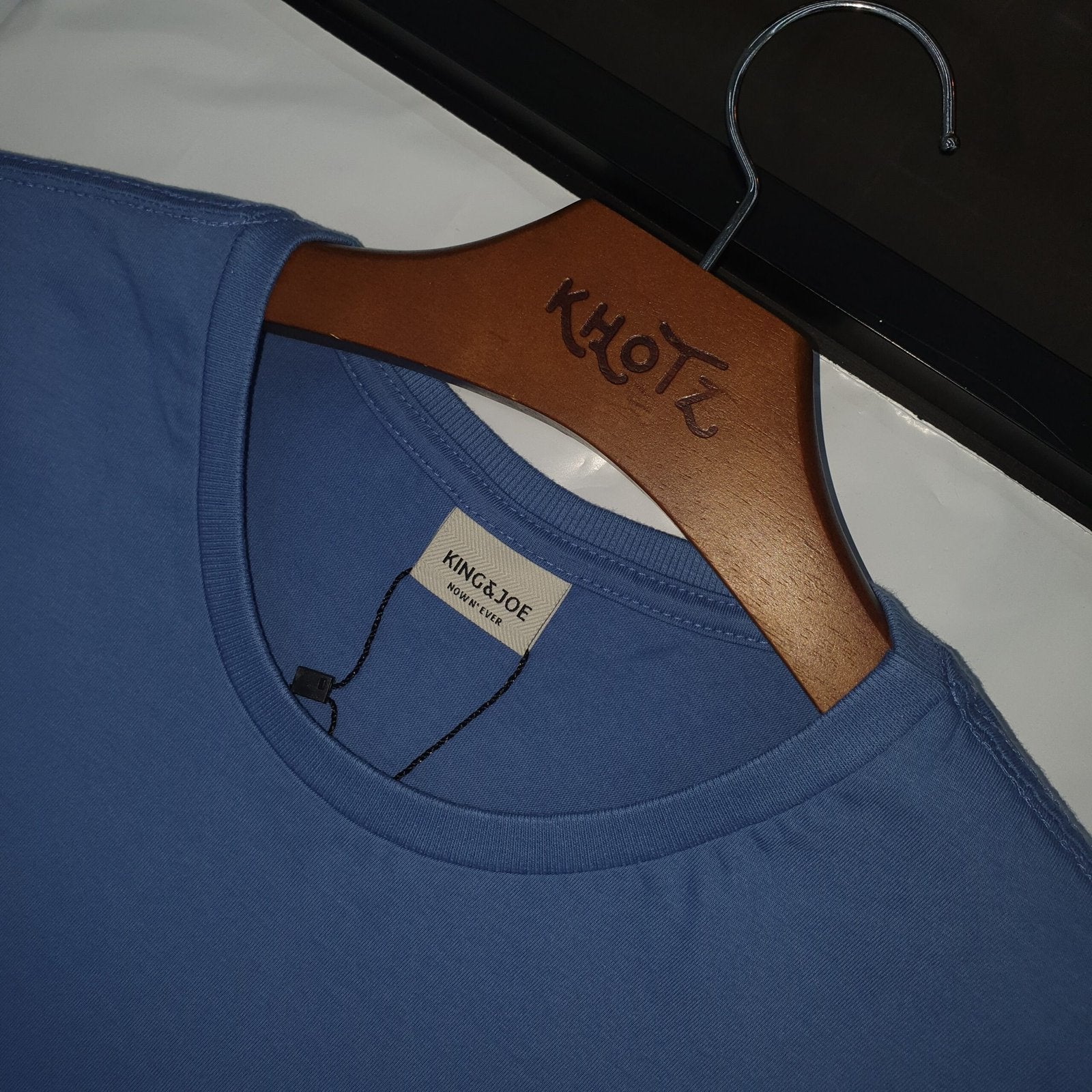 Camiseta Básica king&Joe Masculina Azul Cinzento Logo Cinza