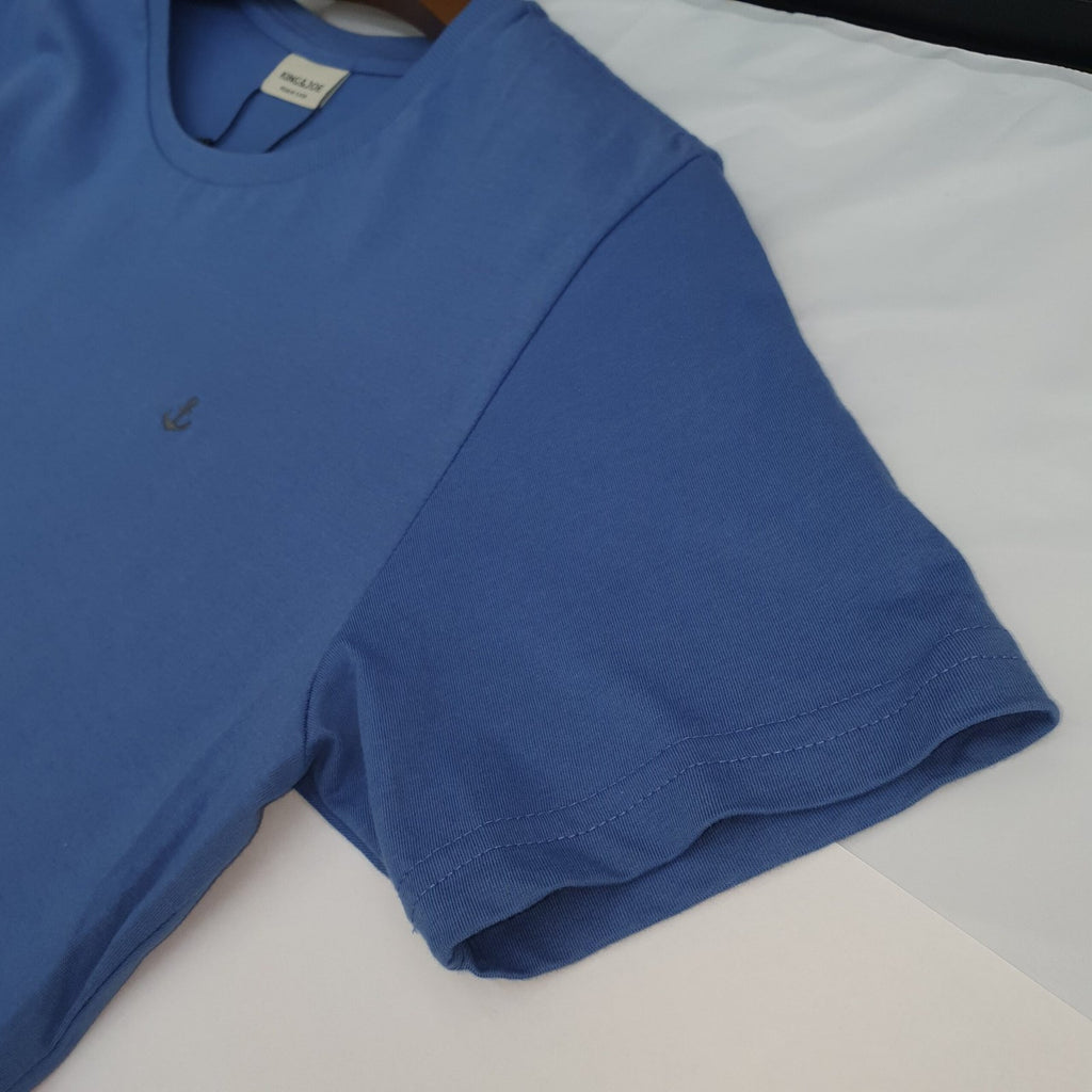Camiseta Básica king&Joe Masculina Azul Cinzento Logo Cinza