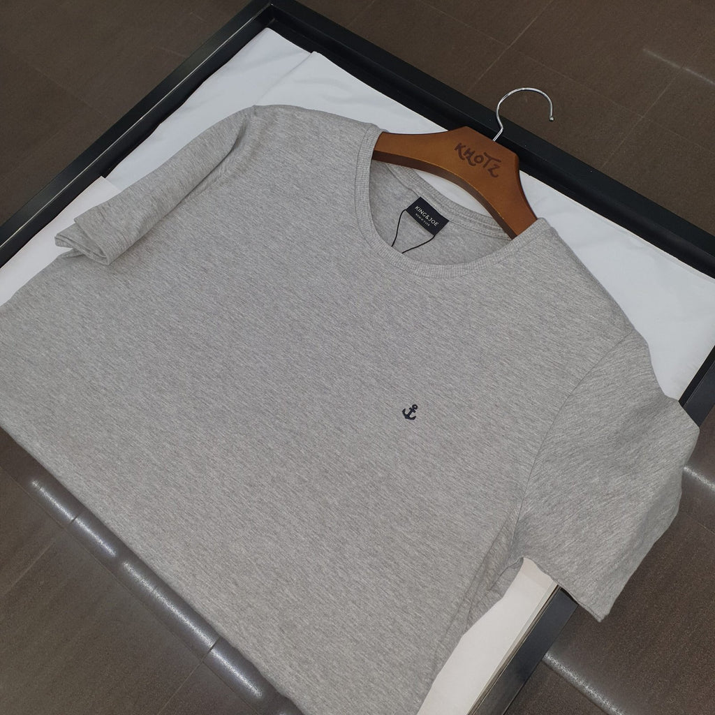 Camiseta Básica king&Joe Masculina Cinza Logo Marinho