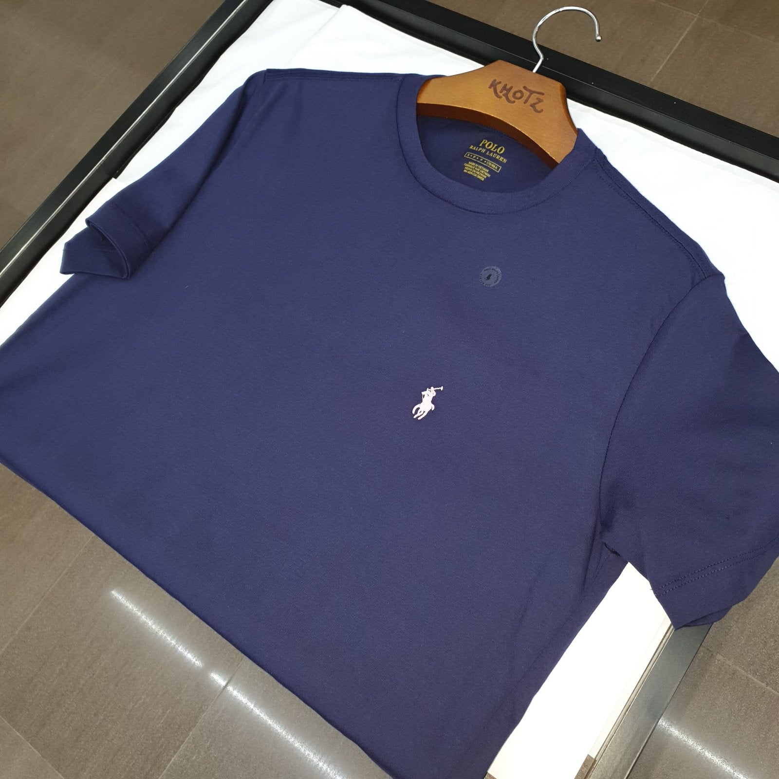 Camiseta Básica Ralph Lauren Masculina Azul Marinho Pony Rosê