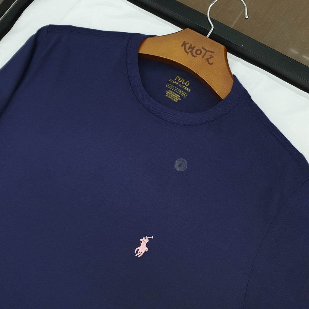 Camiseta Básica Ralph Lauren Masculina Azul Marinho Pony Rosê