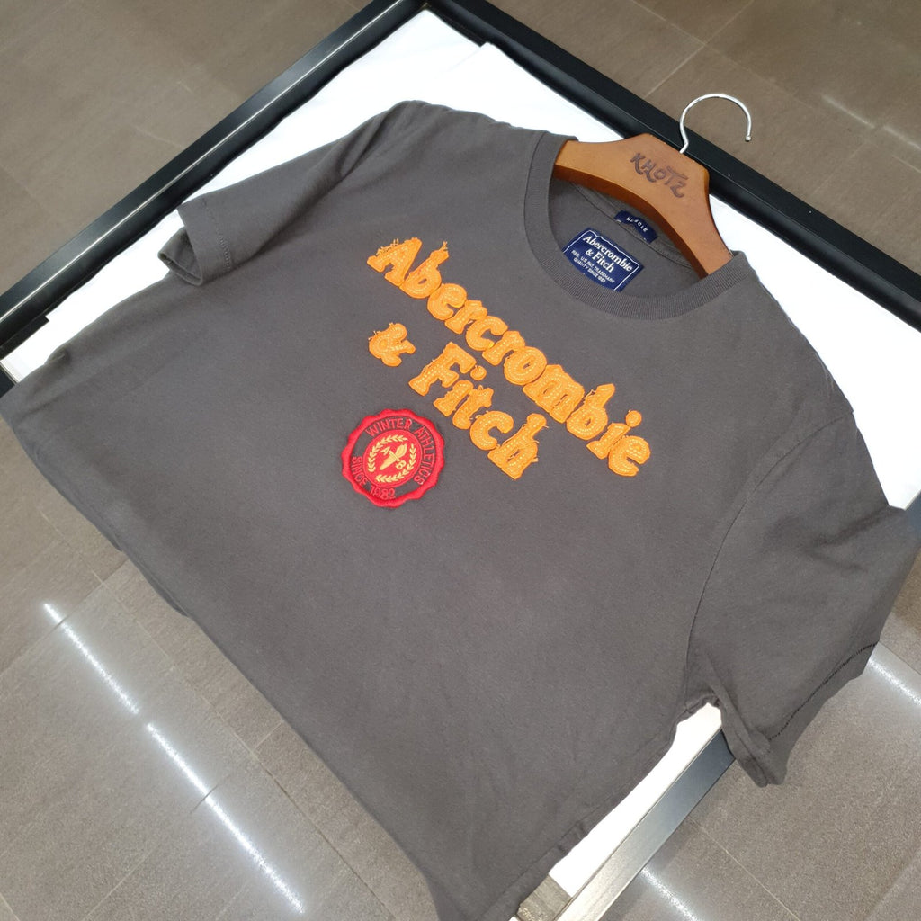Camiseta Abercrombie Masculina Cinzenta Estampa Tocha Dourada