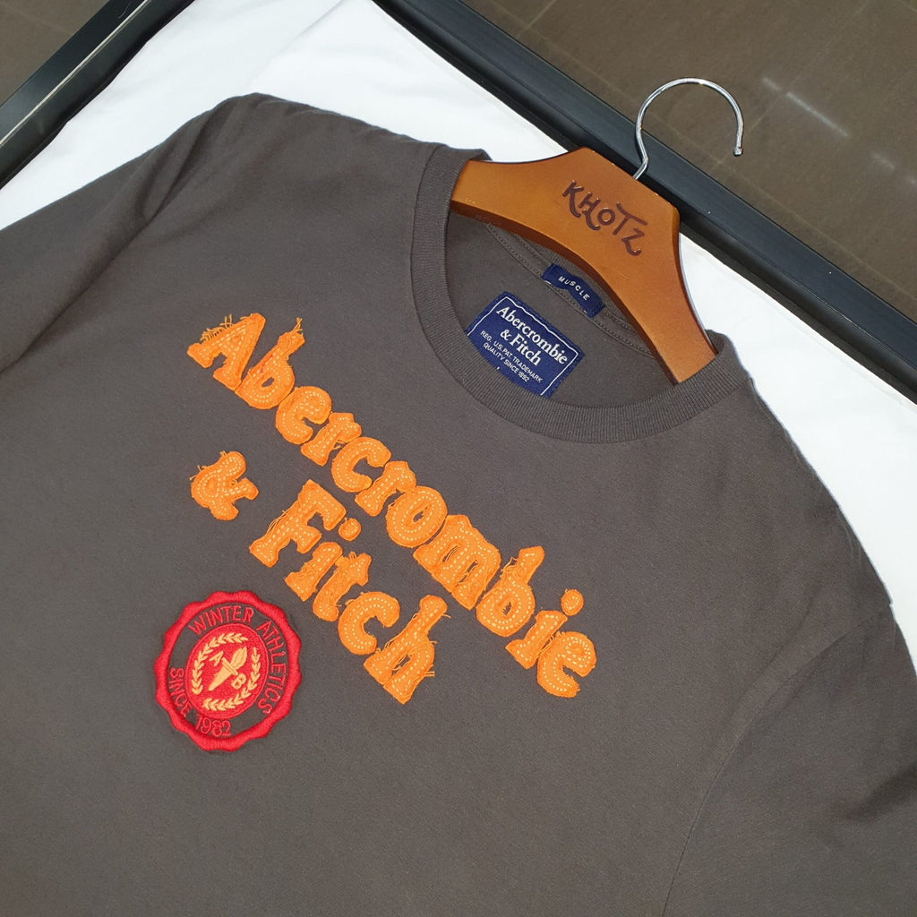 Camiseta Abercrombie Masculina Cinzenta Estampa Tocha Dourada