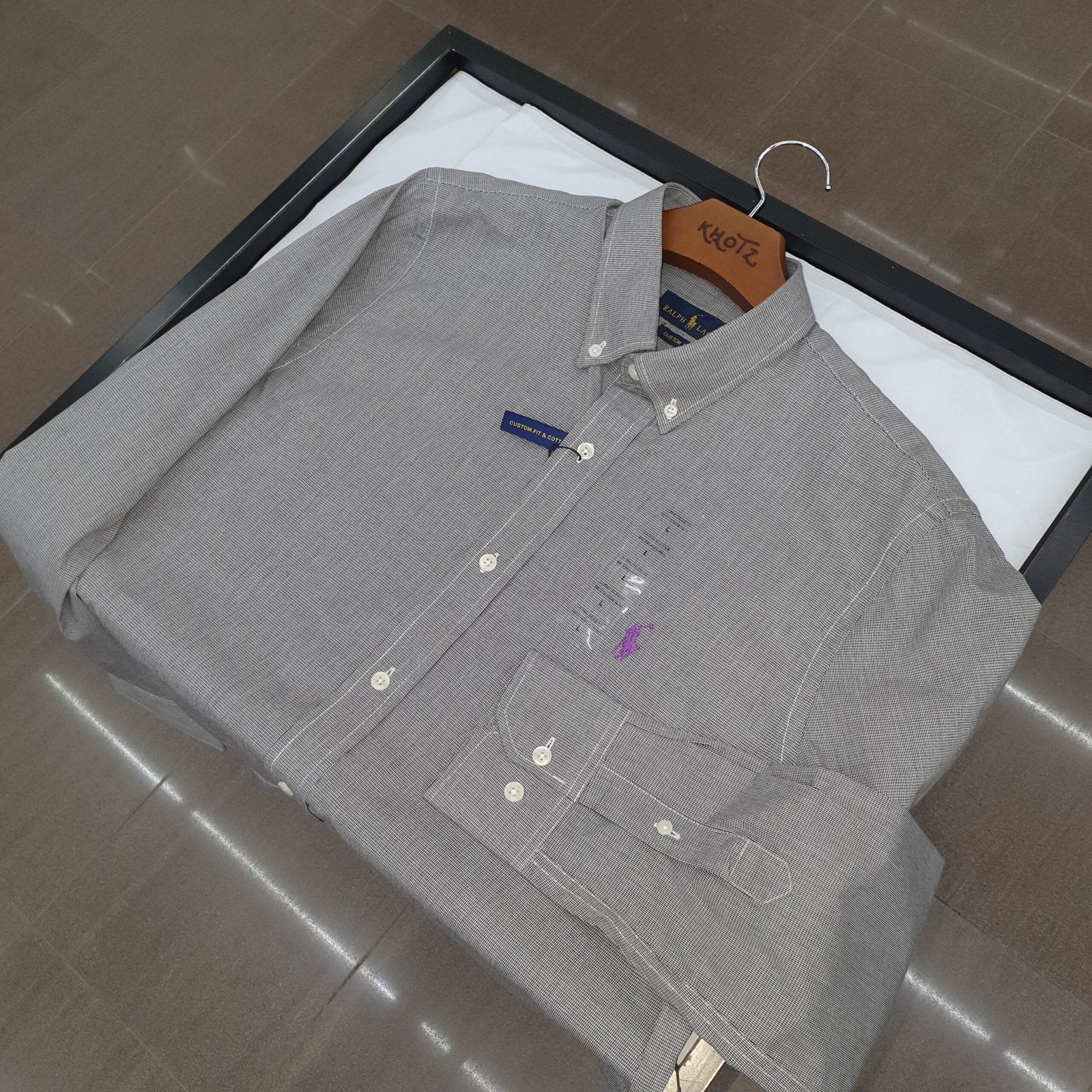 Camisa Ralph Lauren Masculina Tecido Maquinetado Chumbo Pony Lilás