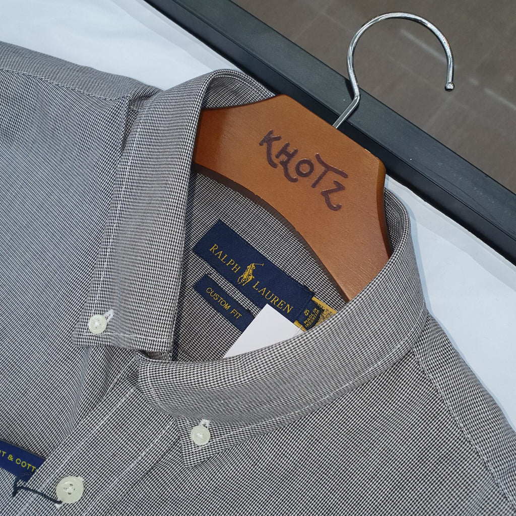Camisa Ralph Lauren Masculina Tecido Maquinetado Chumbo Pony Lilás