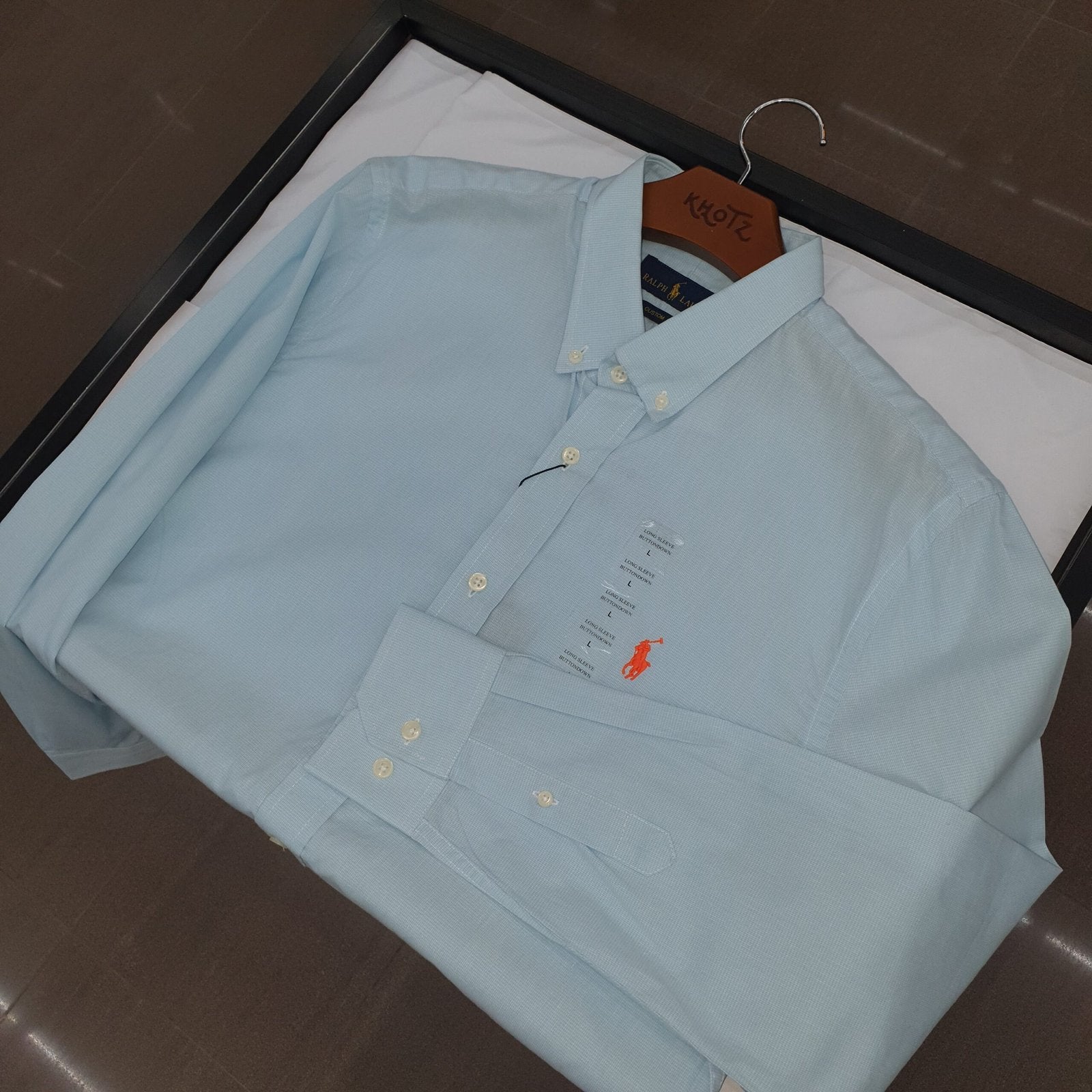 Camisa Ralph Lauren Masculina Tecido Maquinetado Azul Bebê Pony Laranja