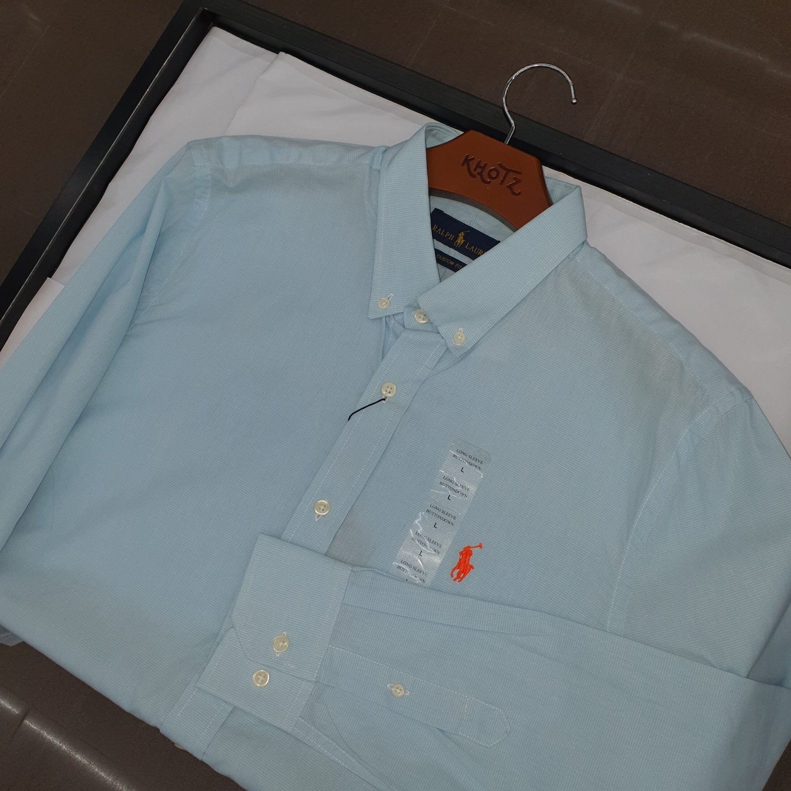 Camisa Ralph Lauren Masculina Tecido Maquinetado Azul Bebê Pony Laranja