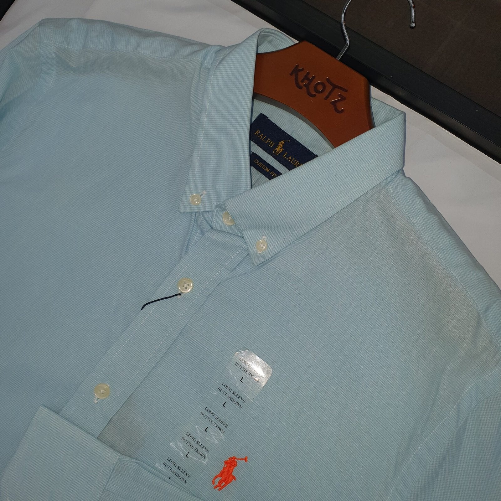 Camisa Ralph Lauren Masculina Tecido Maquinetado Azul Bebê Pony Laranja