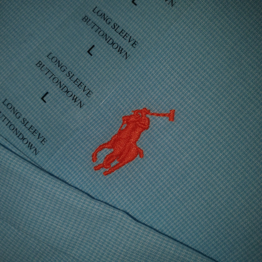 Camisa Ralph Lauren Masculina Tecido Maquinetado Azul Bebê Pony Laranja