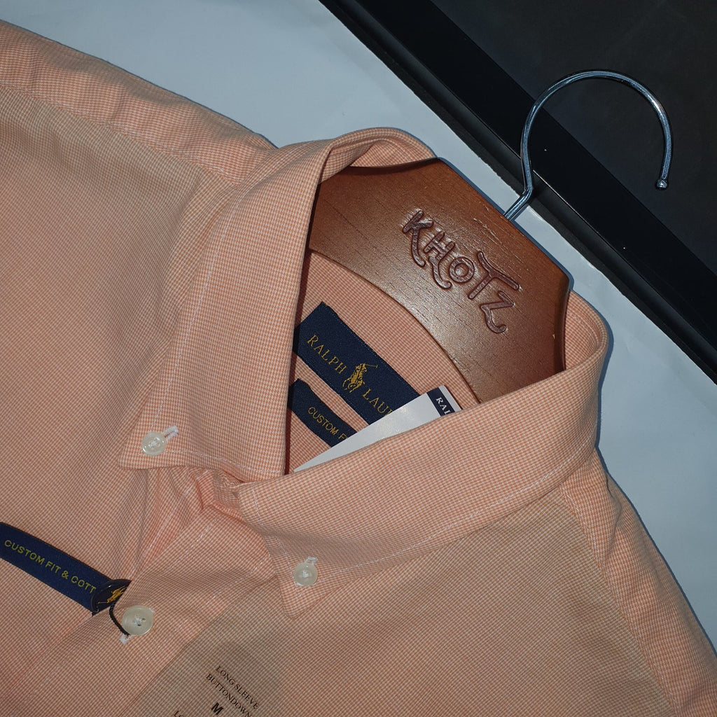 Camisa Ralph Lauren Masculina Tecido Maquinetado Salmão Pony Azul