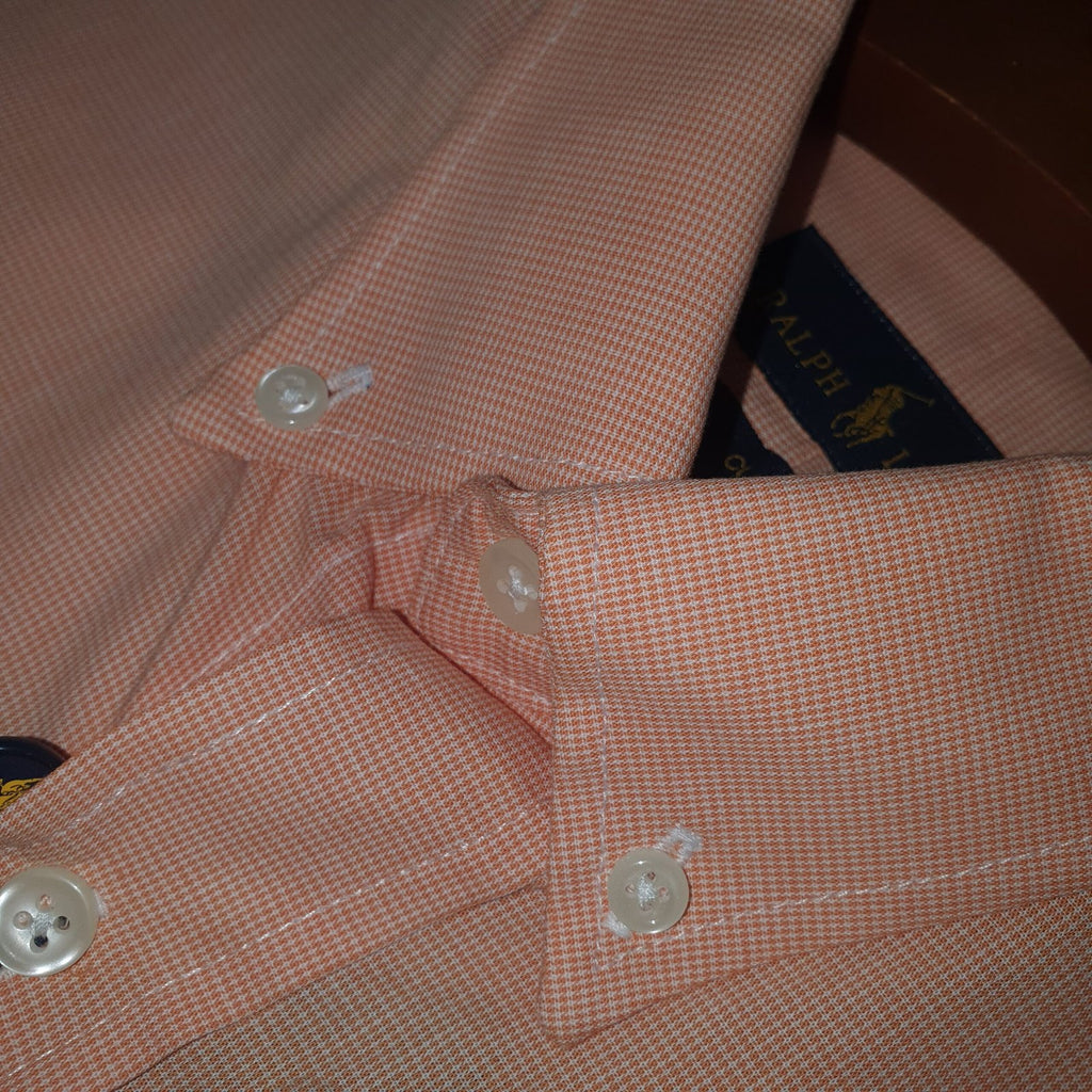 Camisa Ralph Lauren Masculina Tecido Maquinetado Salmão Pony Azul