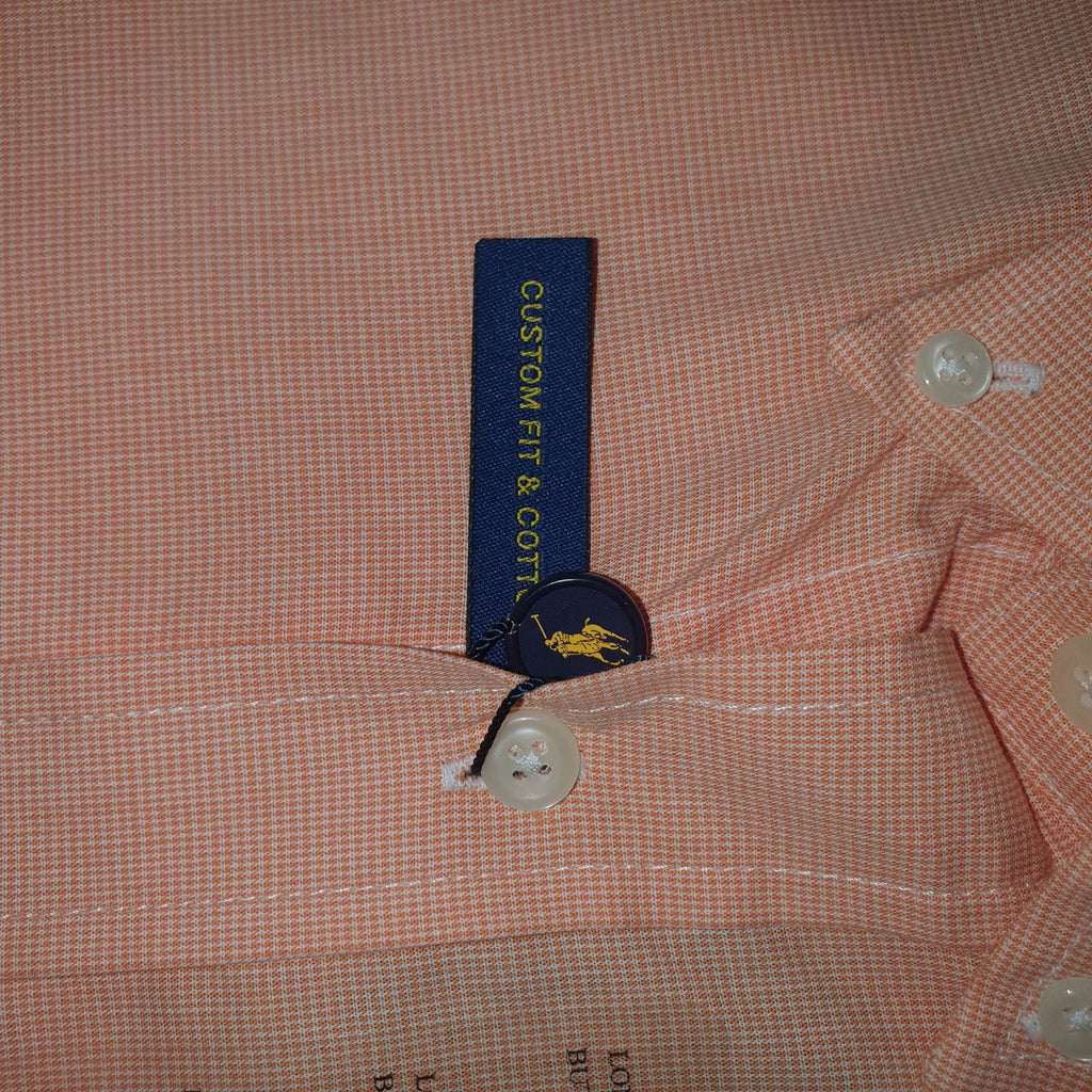 Camisa Ralph Lauren Masculina Tecido Maquinetado Salmão Pony Azul