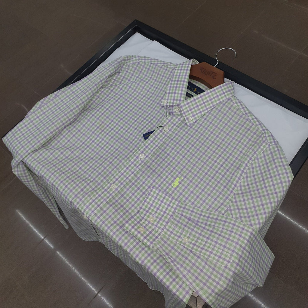 Camisa Ralph Lauren Masculina Xadrez Abacate Pony Limão