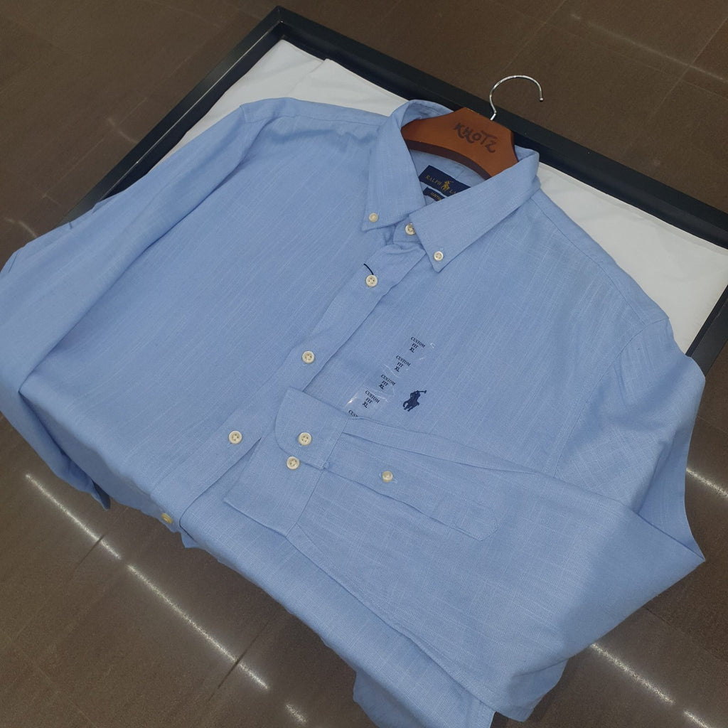 Camisa Ralph Lauren Masculina Linho Azul Celeste Pony Marinho