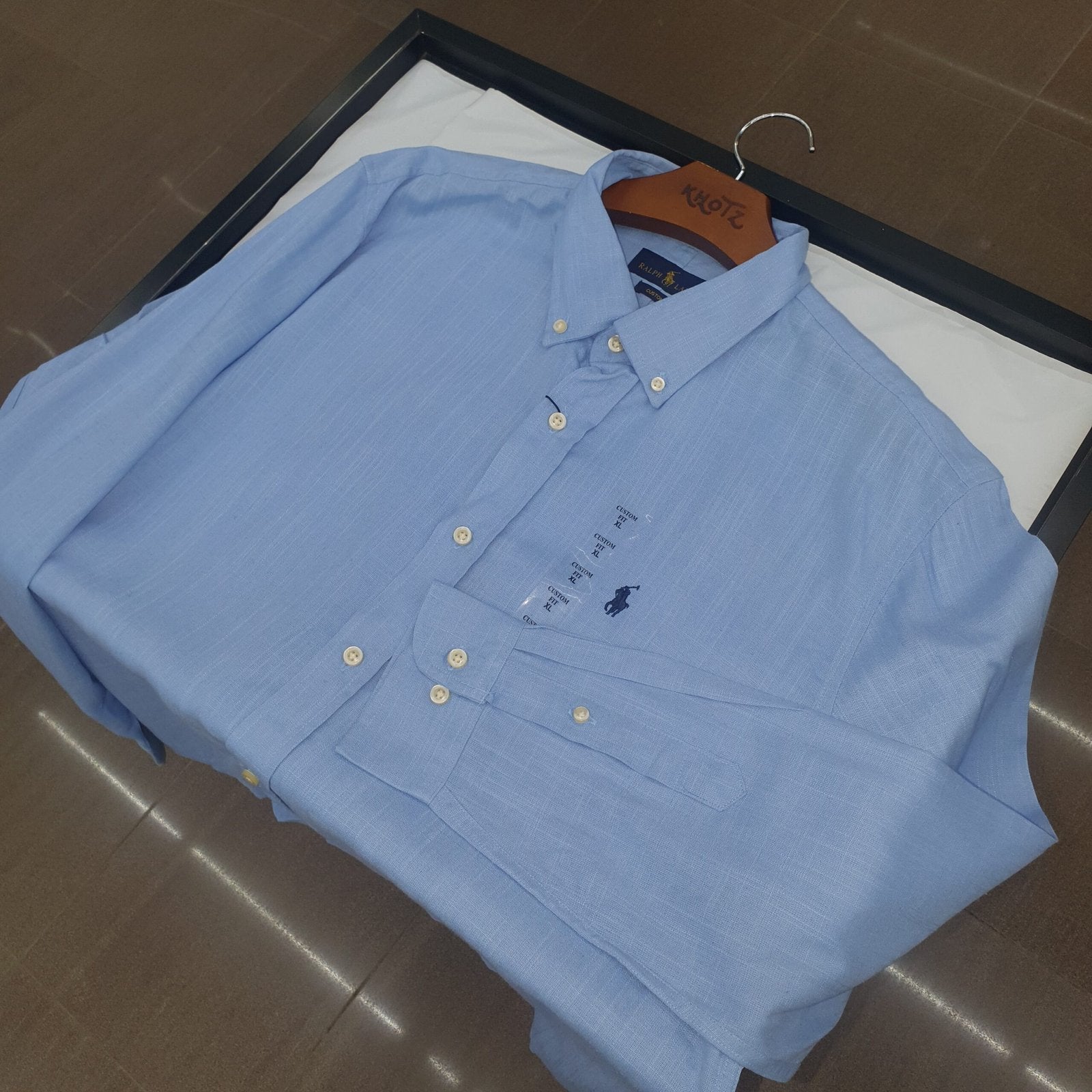Camisa Ralph Lauren Masculina Linho Azul Celeste Pony Marinho