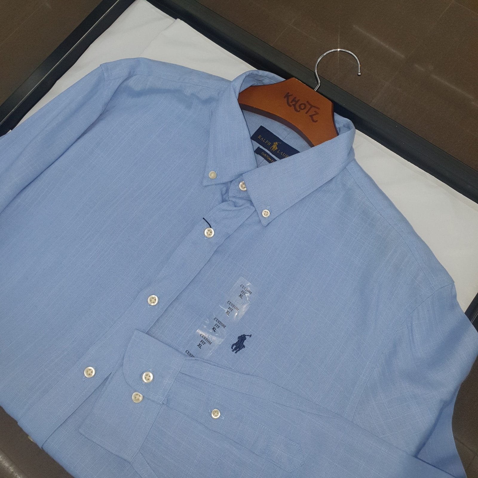 Camisa Ralph Lauren Masculina Linho Azul Celeste Pony Marinho