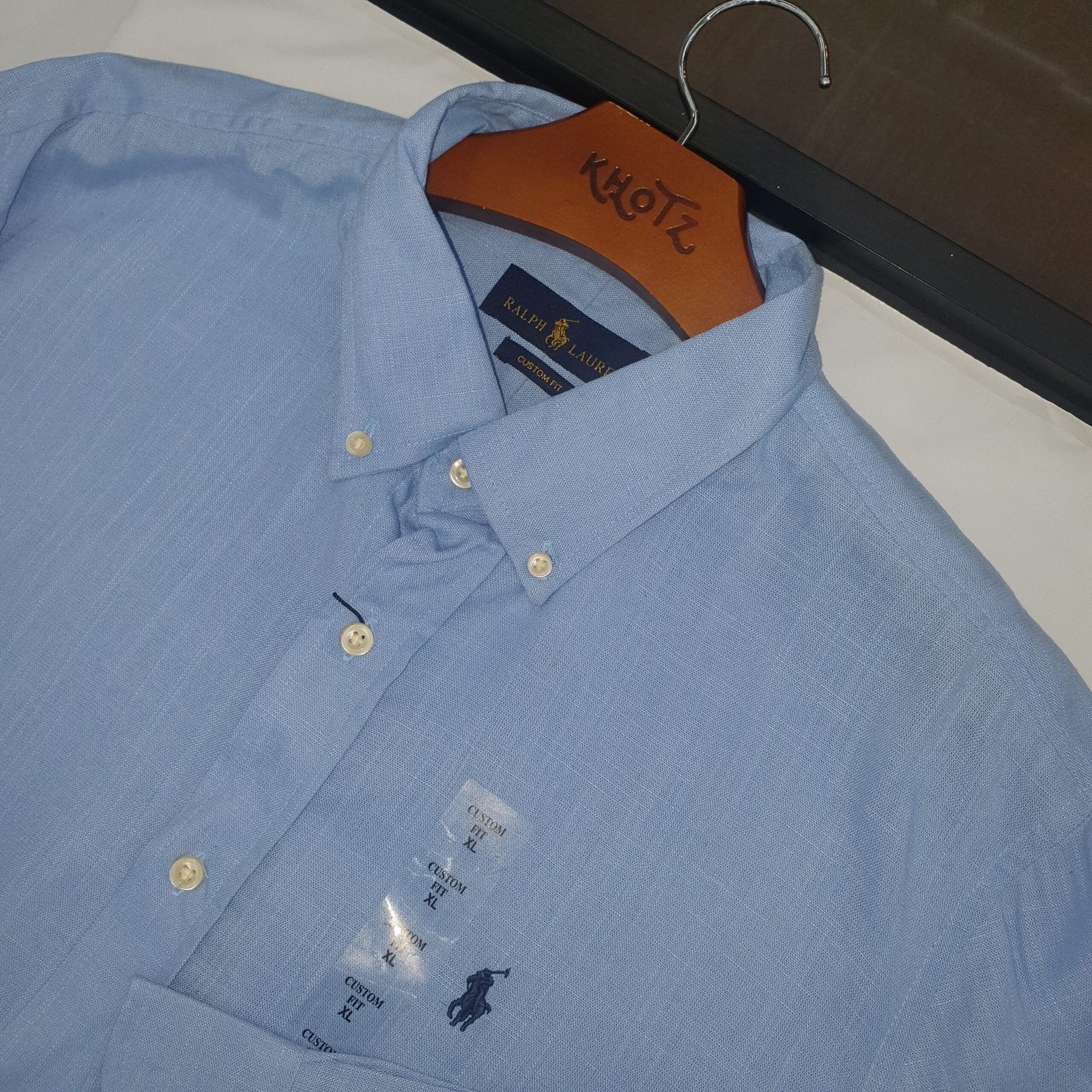 Camisa Ralph Lauren Masculina Linho Azul Celeste Pony Marinho