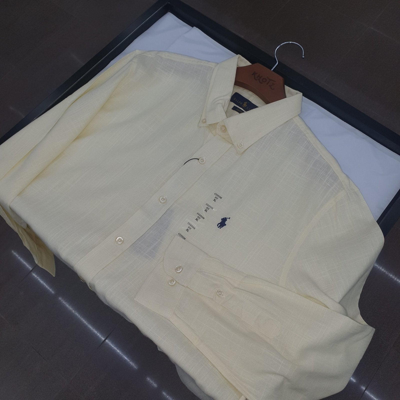 Camisa Ralph Lauren Masculina Linho Amarelo Creme Pony Marinho