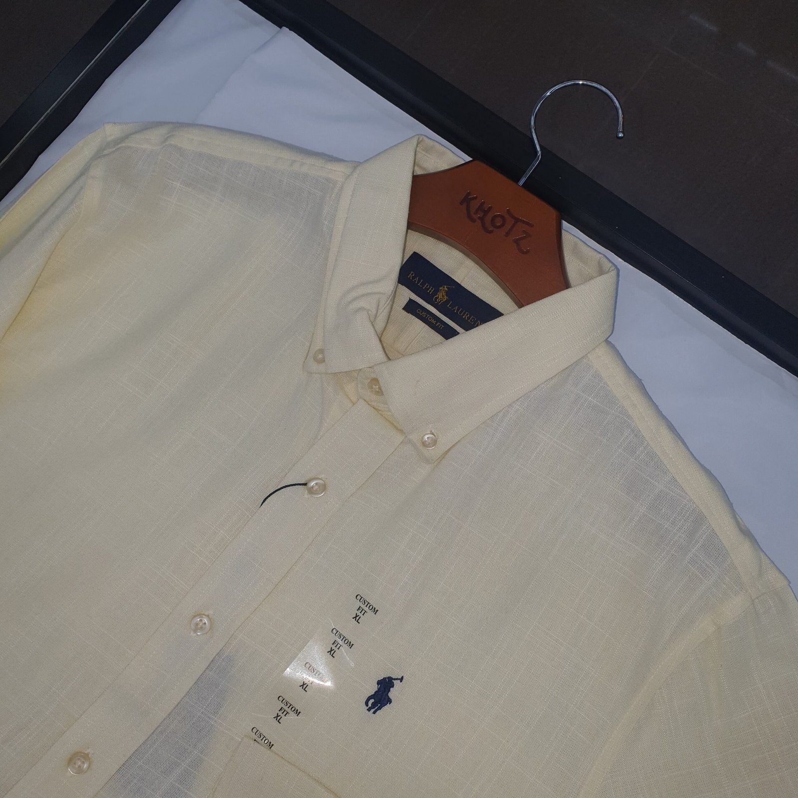 Camisa Ralph Lauren Masculina Linho Amarelo Creme Pony Marinho