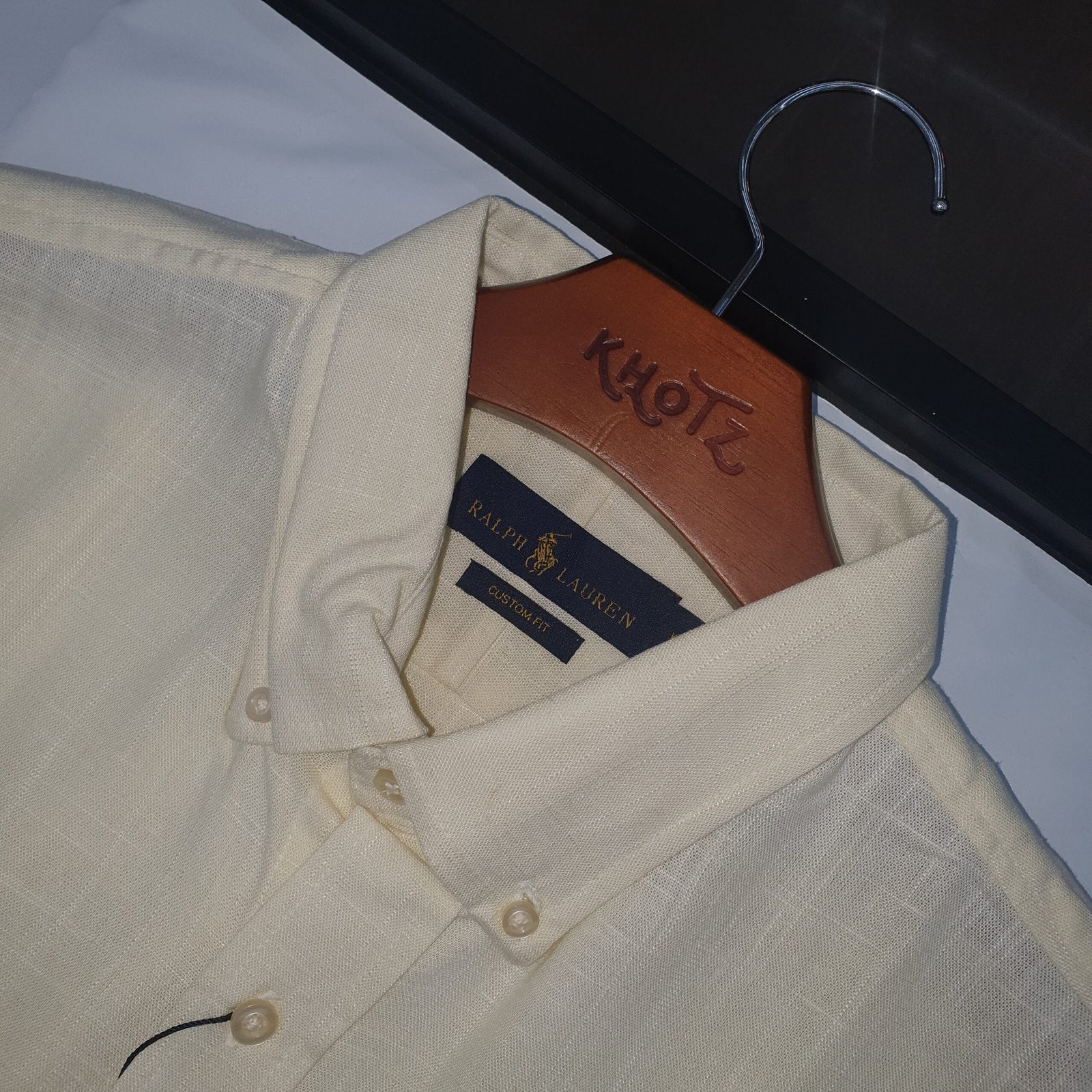 Camisa Ralph Lauren Masculina Linho Amarelo Creme Pony Marinho
