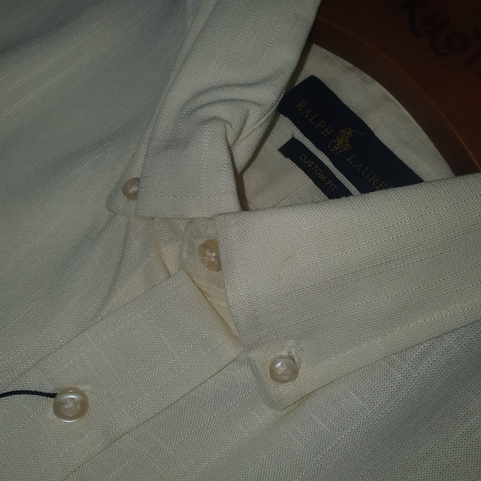 Camisa Ralph Lauren Masculina Linho Amarelo Creme Pony Marinho