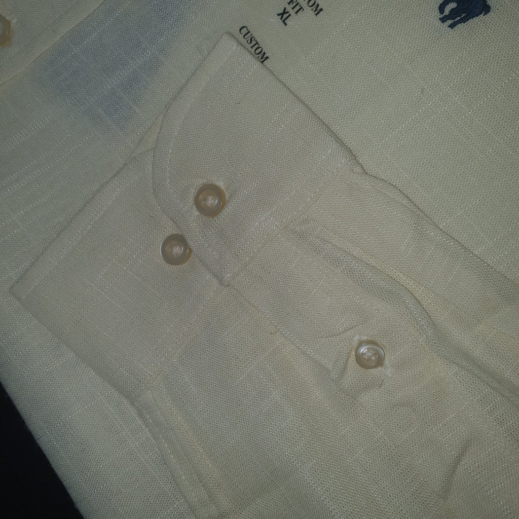 Camisa Ralph Lauren Masculina Linho Amarelo Creme Pony Marinho