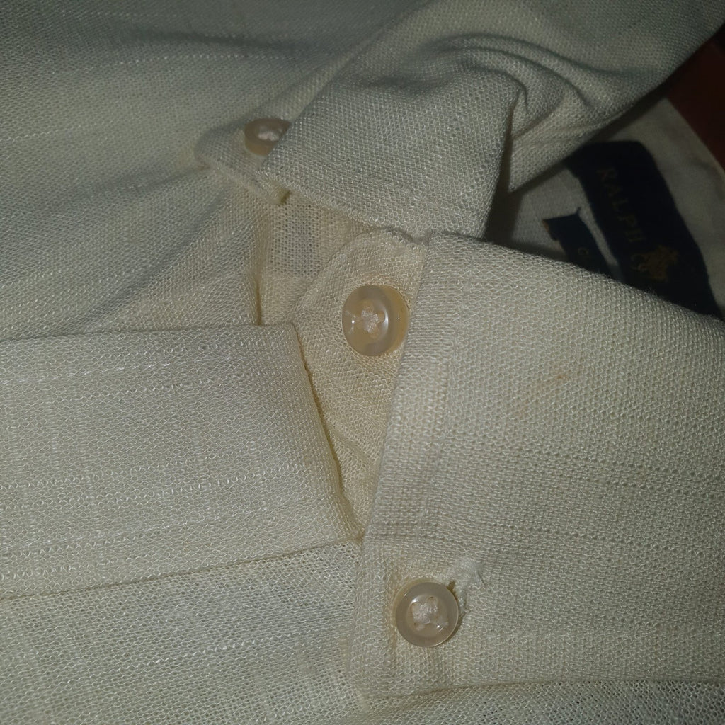 Camisa Ralph Lauren Masculina Linho Amarelo Creme Pony Marinho