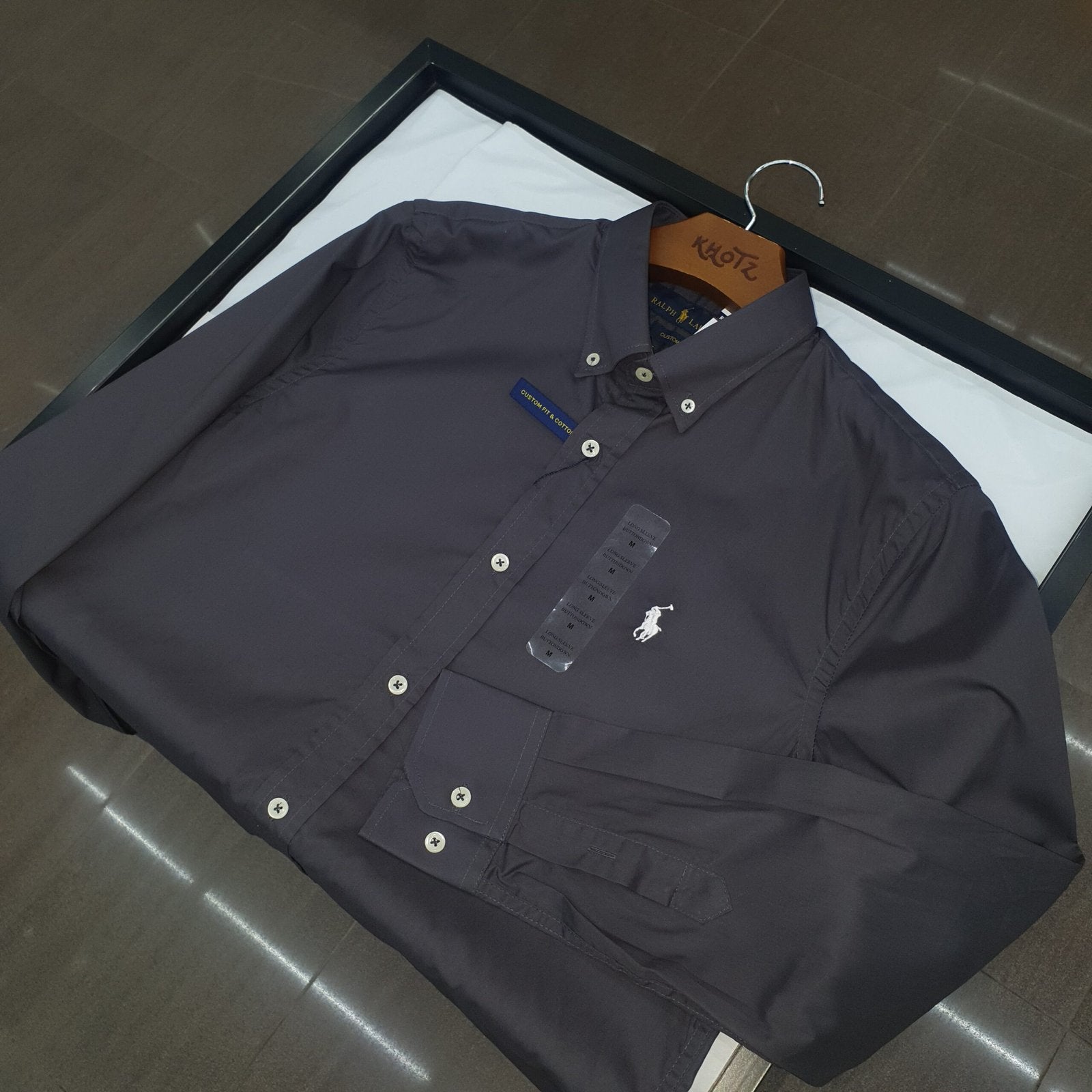 Camisa Ralph Lauren Masculina Algodão Seco Cinzenta Pony Branco