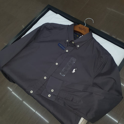 Camisa Ralph Lauren Masculina Algodão Seco Cinzenta Pony Branco