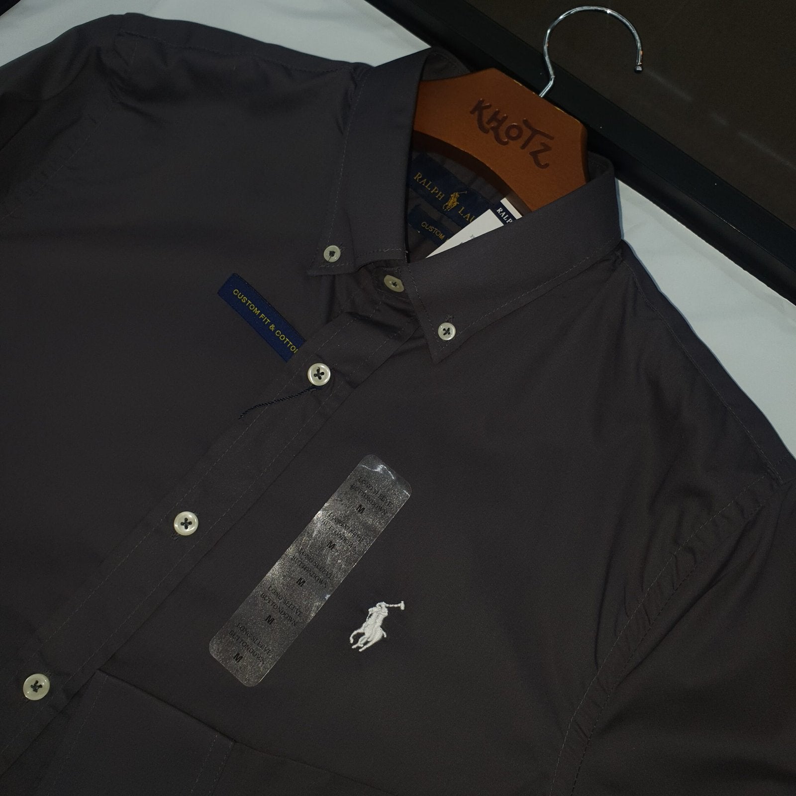 Camisa Ralph Lauren Masculina Algodão Seco Cinzenta Pony Branco