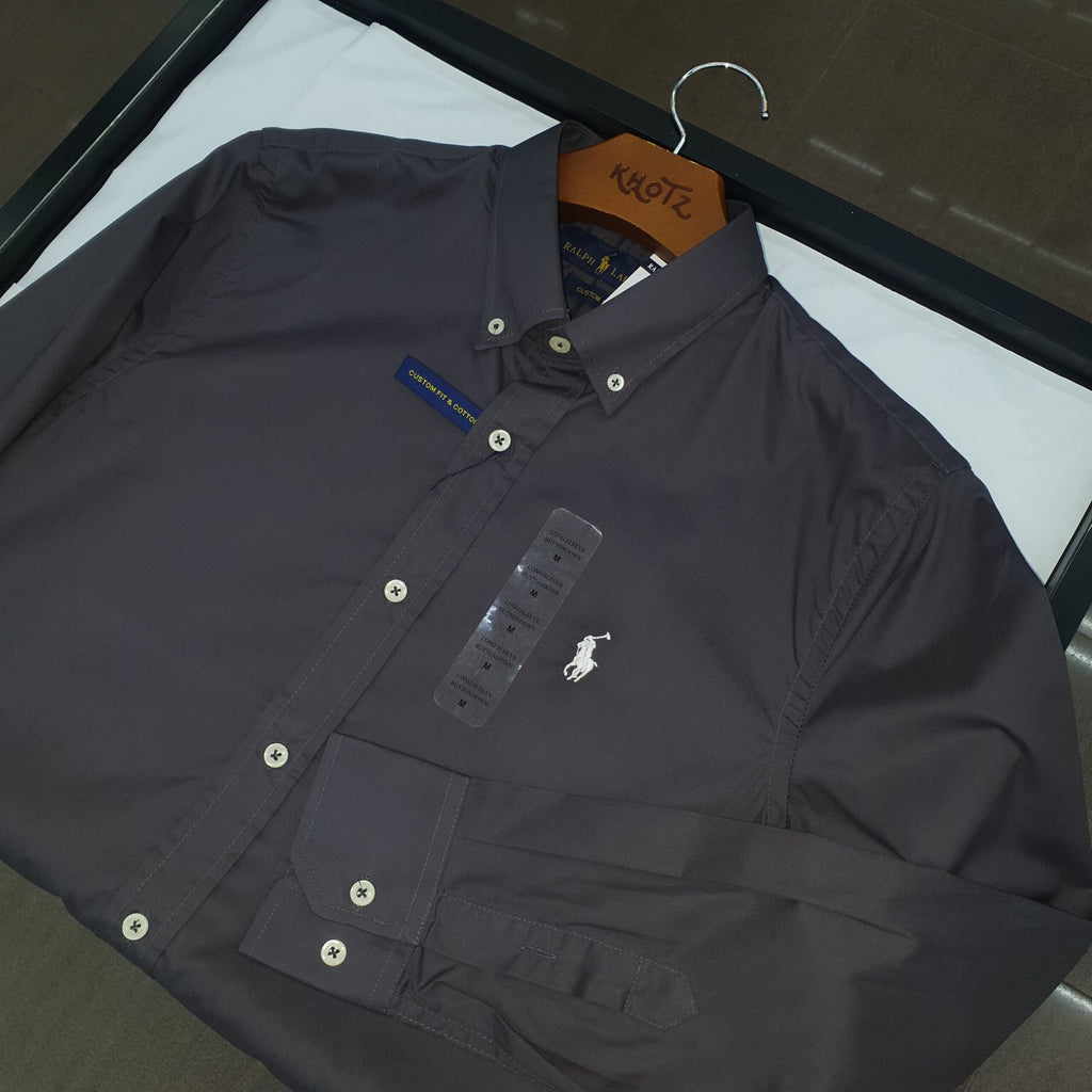 Camisa Ralph Lauren Masculina Algodão Seco Cinzenta Pony Branco