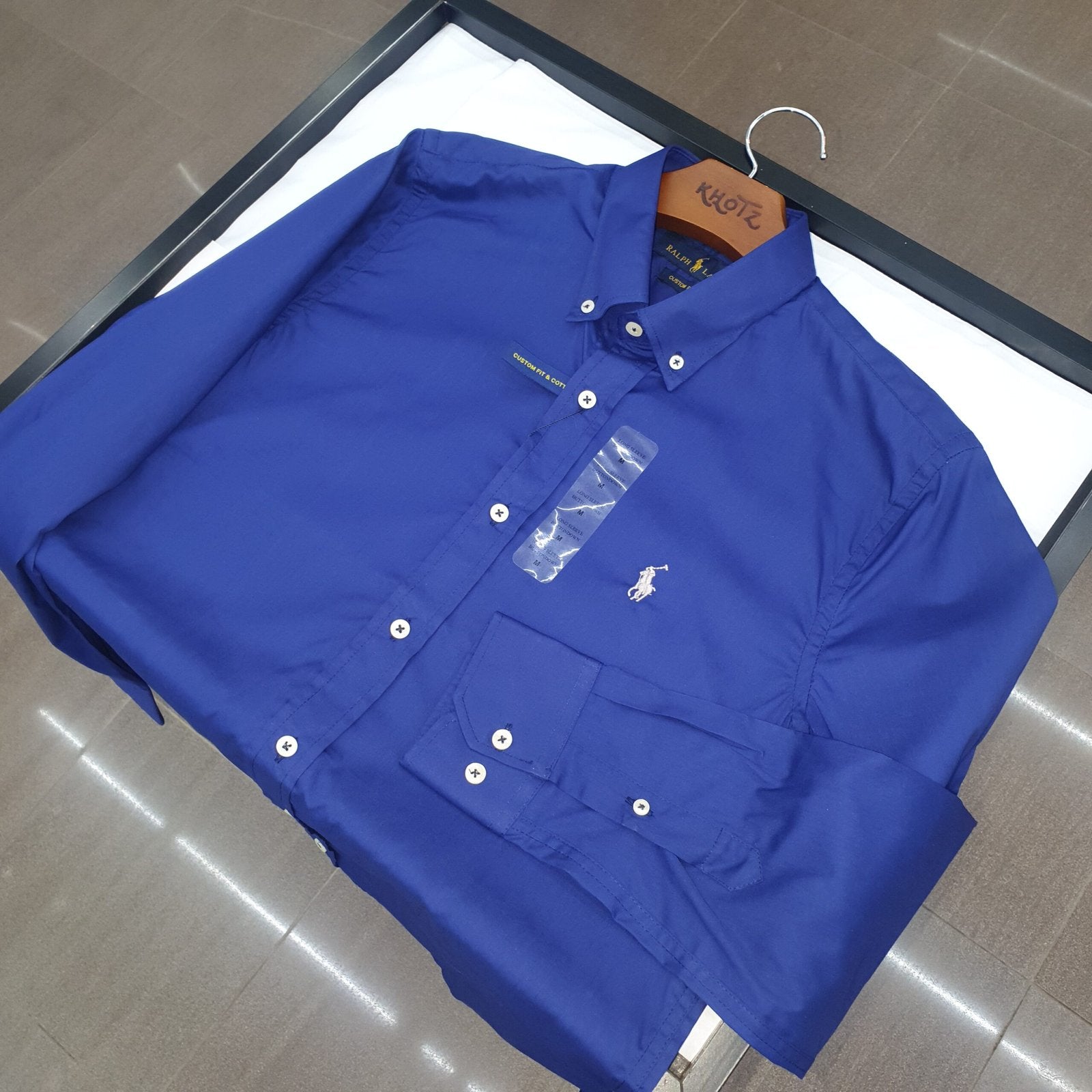 Camisa Ralph Lauren Masculina Algodão Seco Azul Oceano Pony Cinza